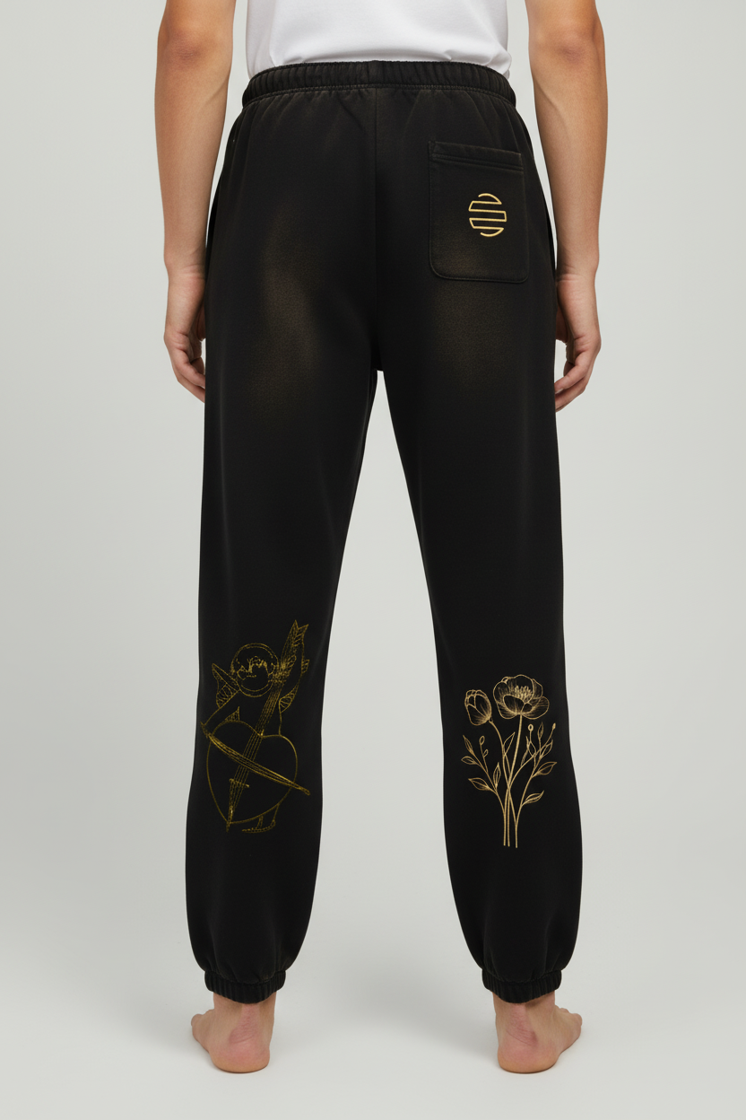 Gold Floral Sunfade Fleeced Sweatpants