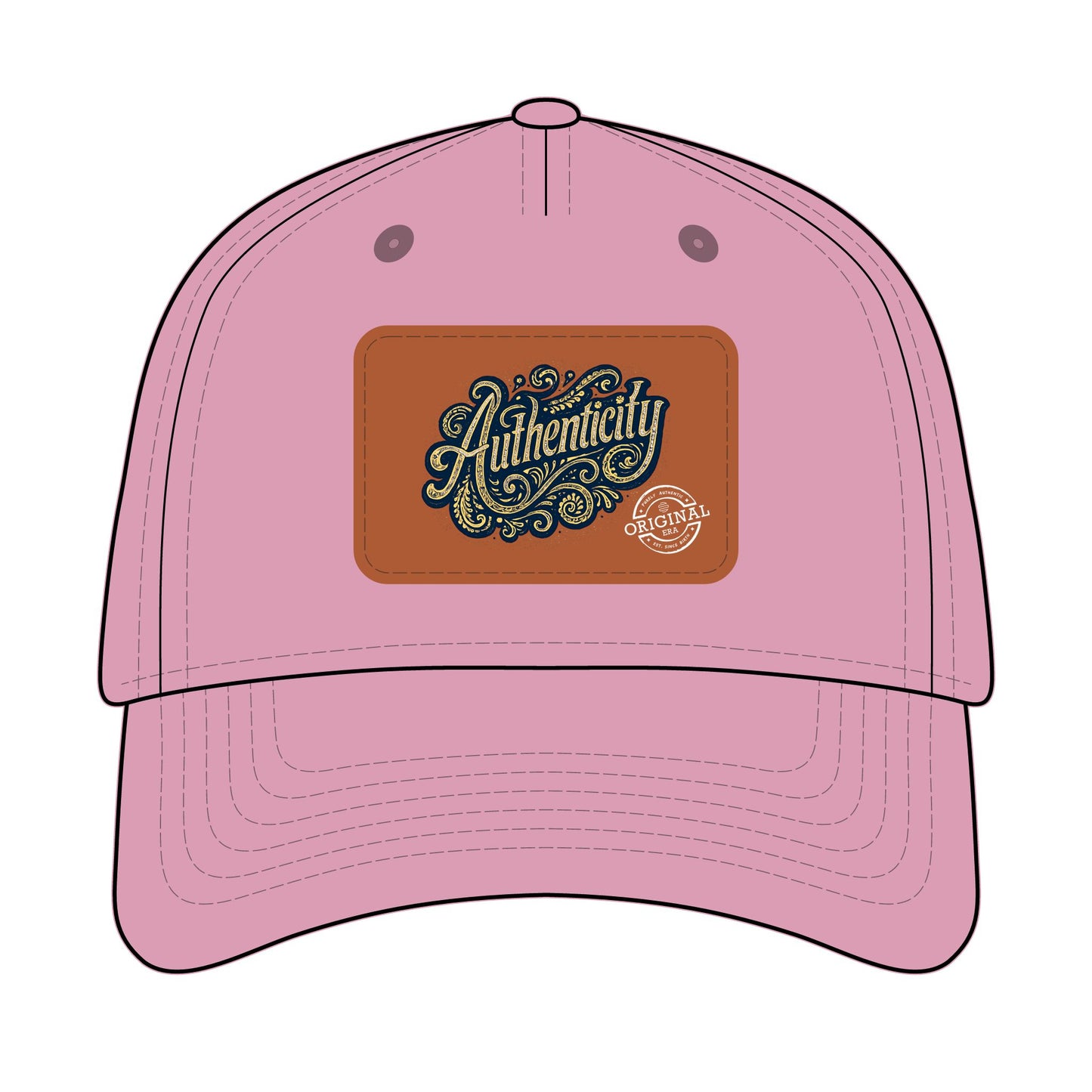 Authenticity Leather Patch Baseball Cap — Vintage Script Mid-Profile Hat