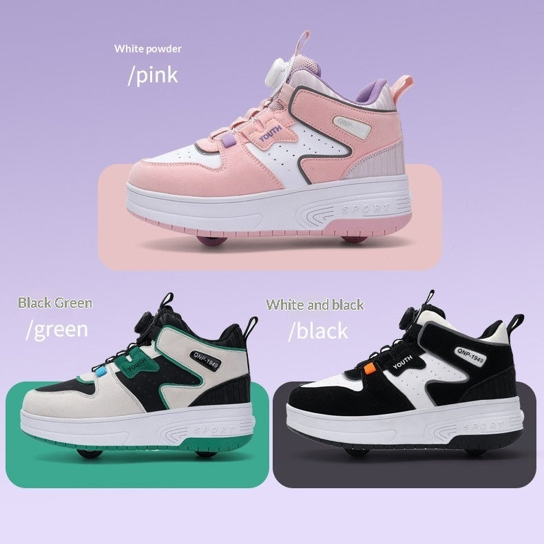 Mesh-Panel Dual-wheel Walking Shoes For Kids
