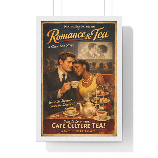 Romance & Tea Vintage Café Poster — Framed Wall Art