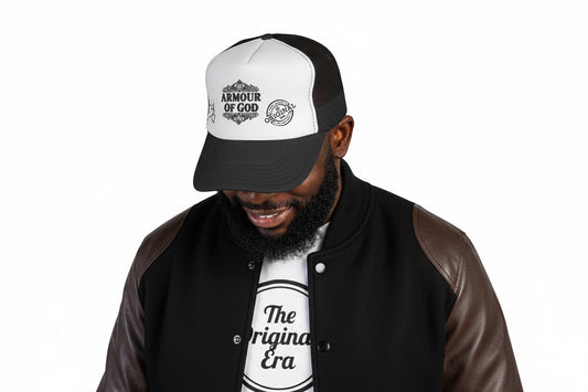 Armor of God Trucker Hat — Christian Faith Baseball Cap with Dove & 'Original' Seal