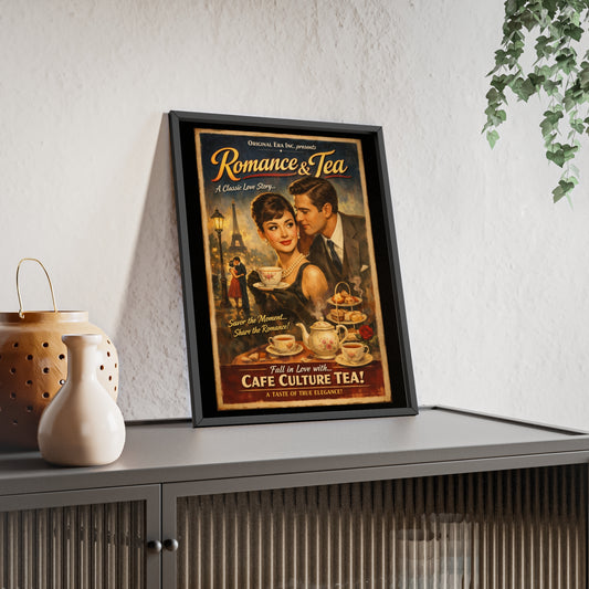 Romance & Tea Vintage Cafe Poster — Framed Wall Art