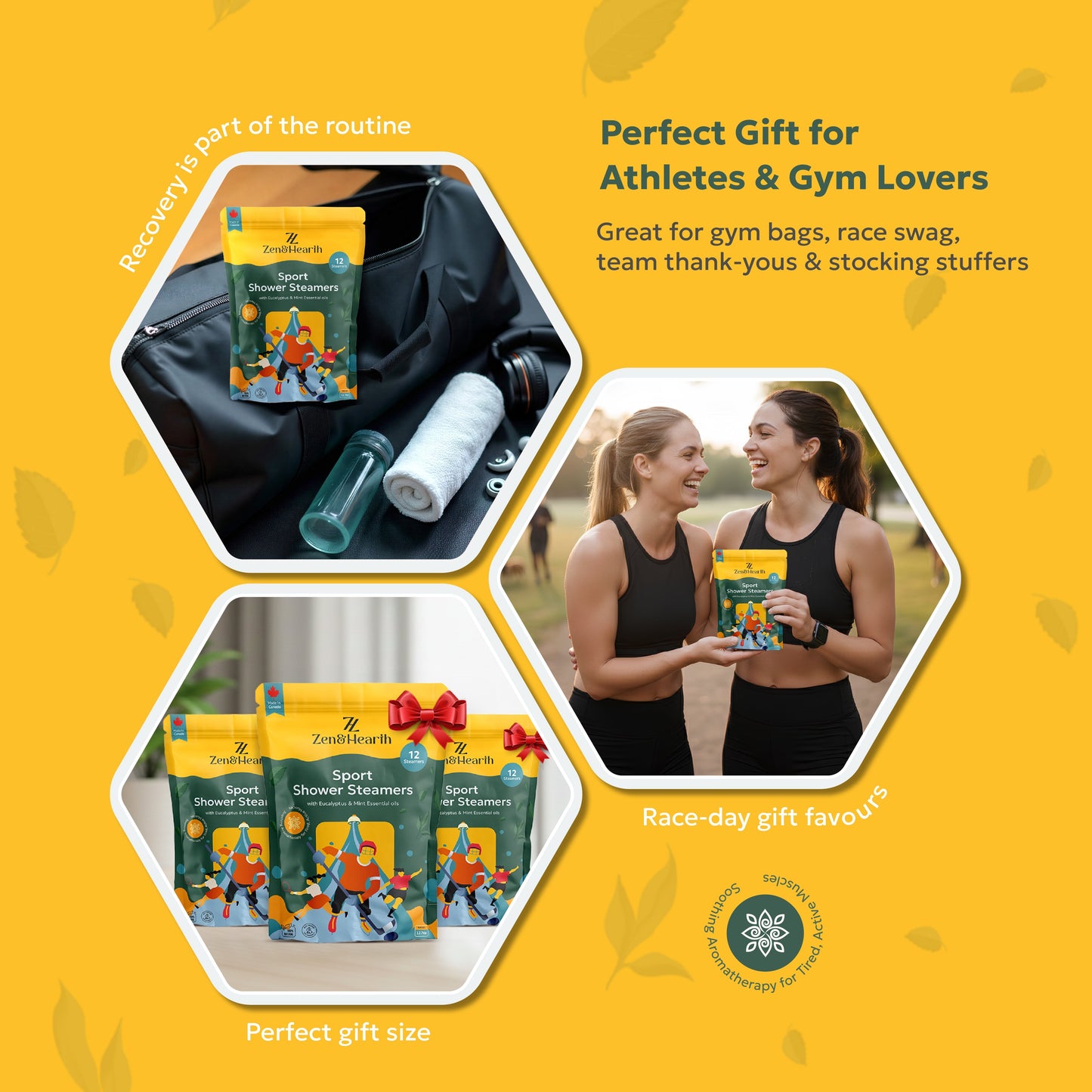 Zen & Hearth Sport Shower Steamers with Eucalyptus & Mint – Post-Workout Aromatherapy for Muscle Recovery & Sinus Relief | Made in Canada