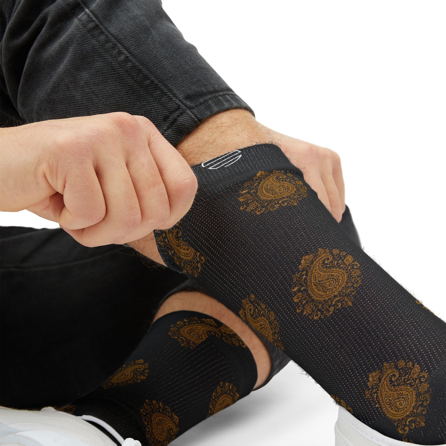 Gold Paisley Pattern Crew Socks