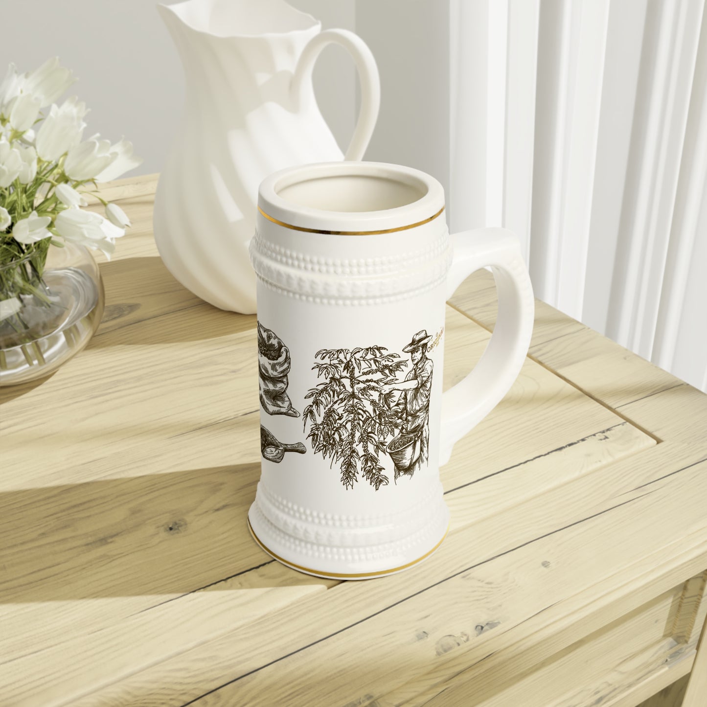 Coffee Lover's Stein Mug - Rustic Coffee Art