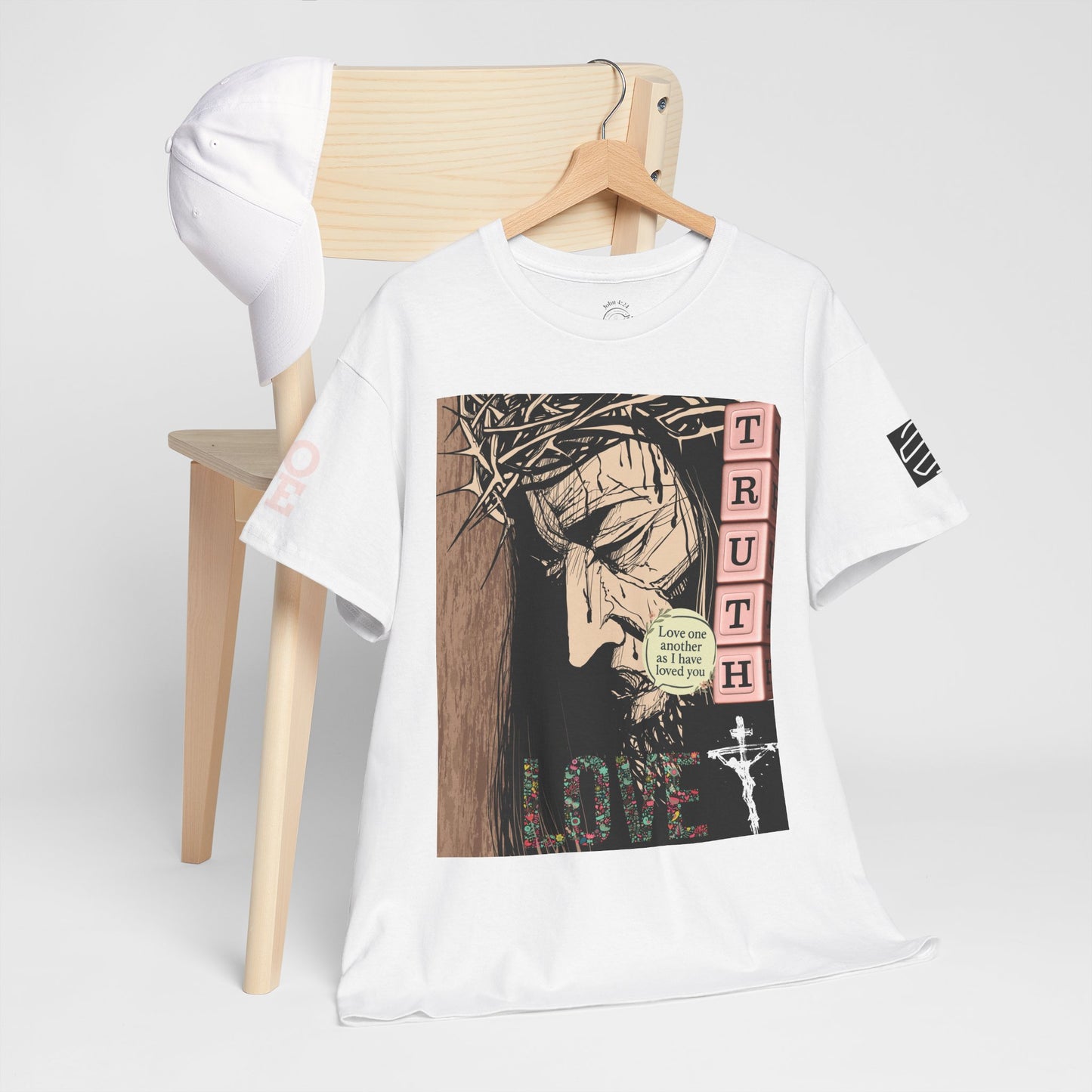 Christian Inspirational Tee, Unisex Heavy Cotton Shirt, Love and Truth Graphic T-Shirt, Faith-Based Apparel