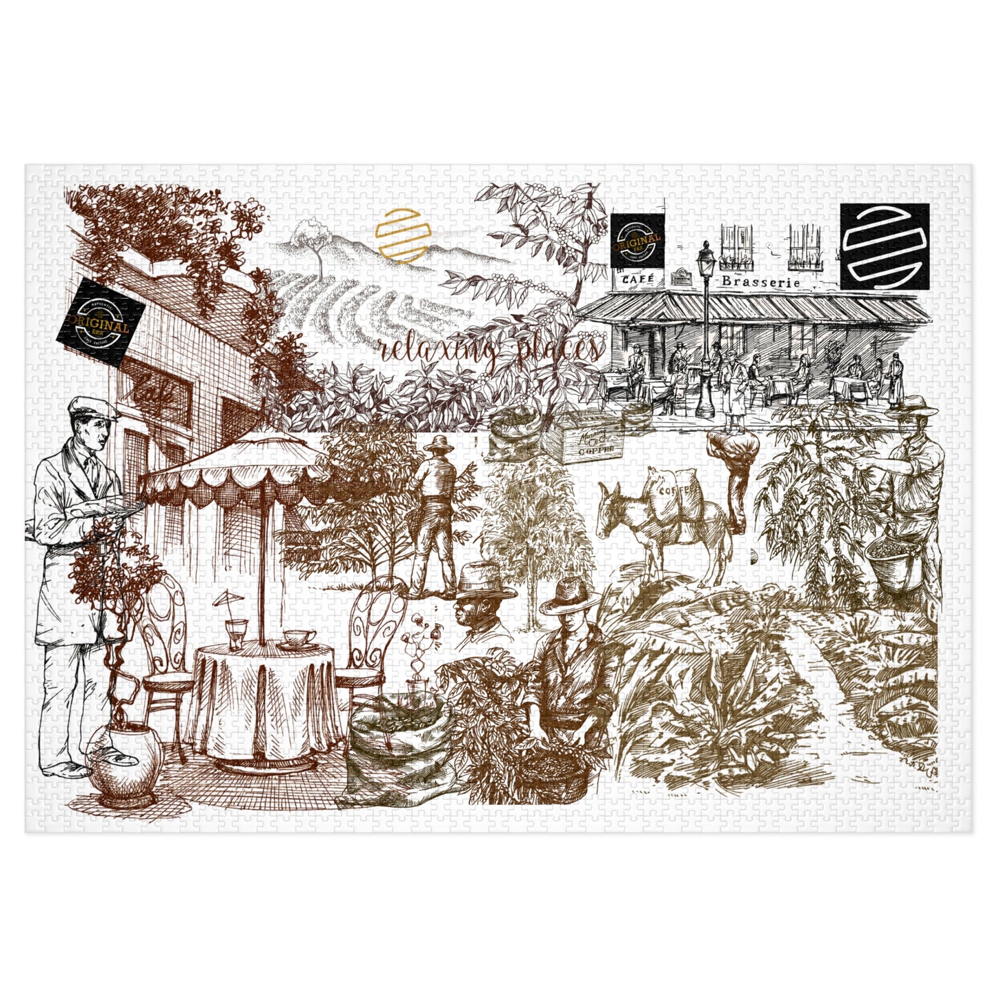 Vintage Cafe Culture Themed Jigsaw Puzzle with Tin