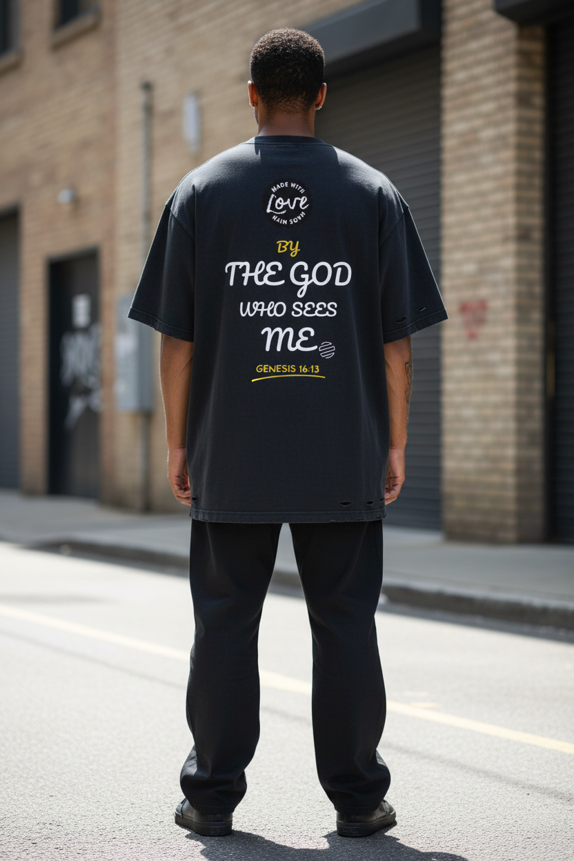 "Genesis 16:13" Heavyweight Snow Washed Hand-Frayed T-Shirt