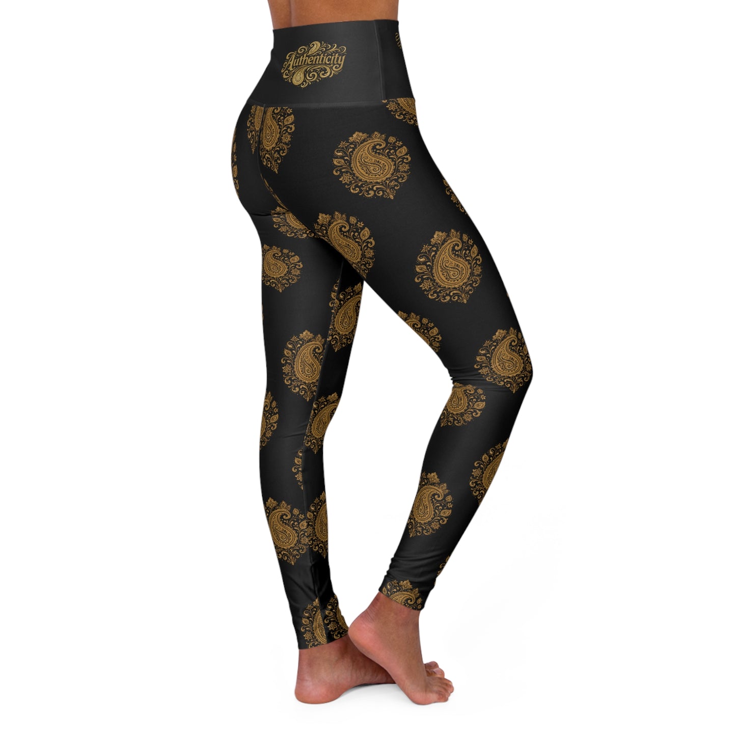 Accent Gold High-Waist Yoga Leggings — Metallic Shine Activewear