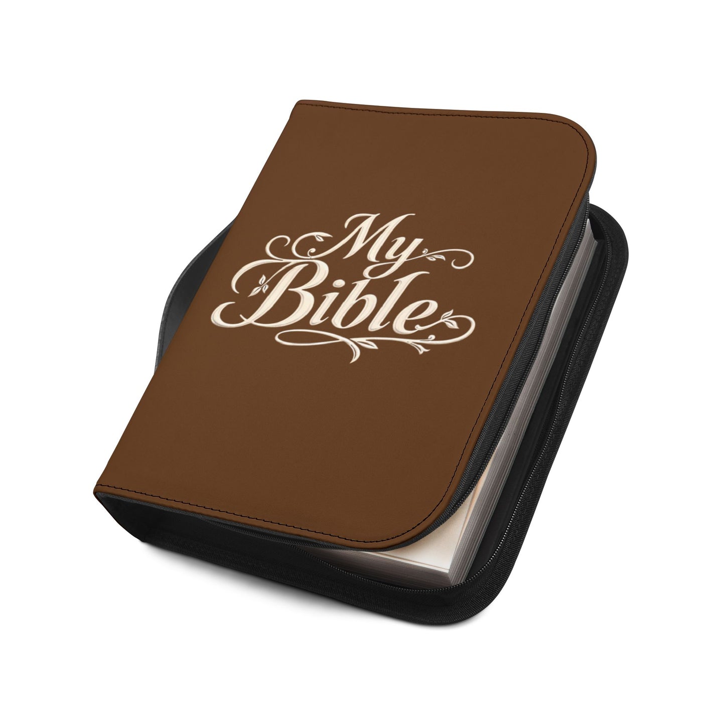 Brown Zippered "My Bible" Leather Bible Cover — Protective Carry Case for Church, Travel & Devotions