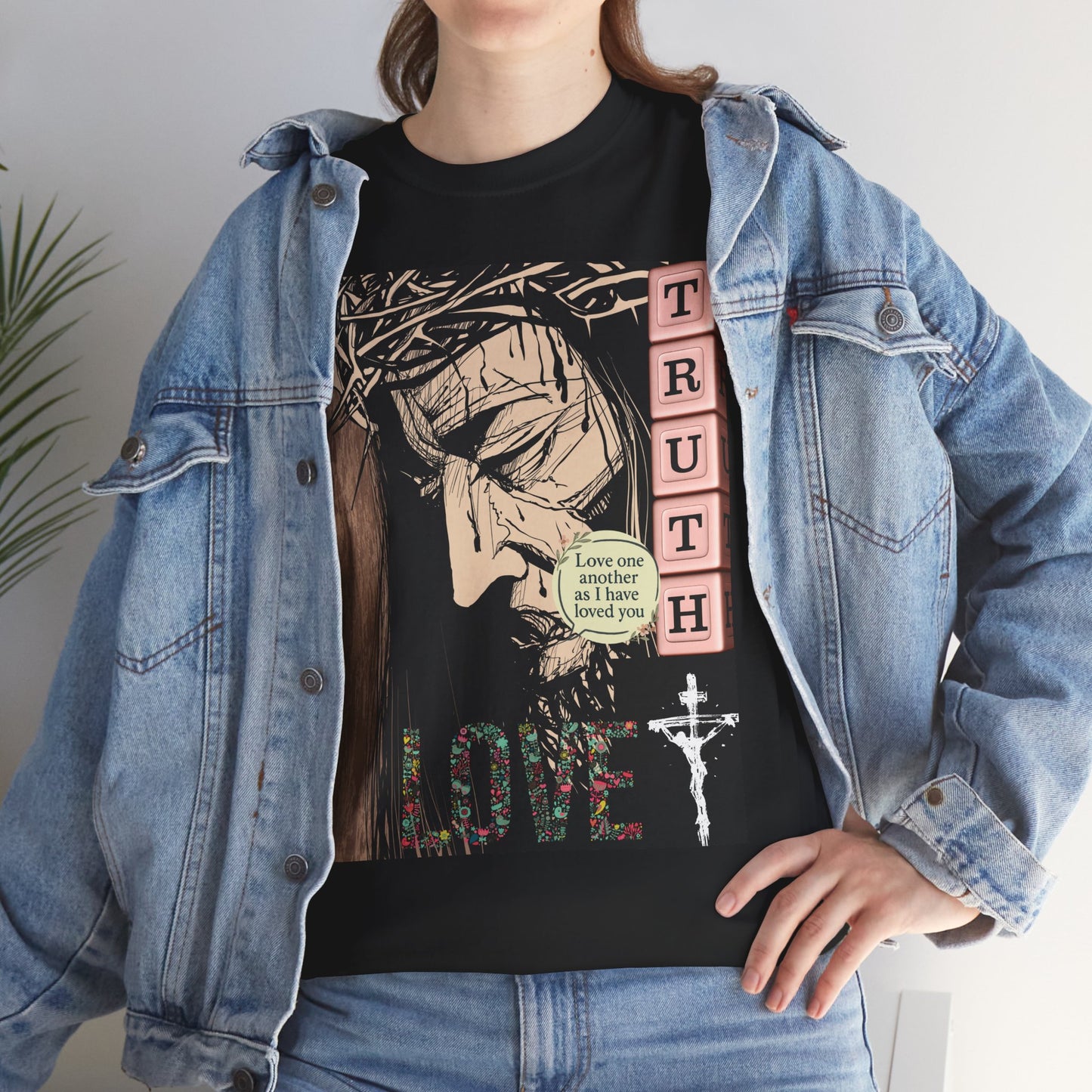Christian Inspirational Tee, Unisex Heavy Cotton Shirt, Love and Truth Graphic T-Shirt, Faith-Based Apparel
