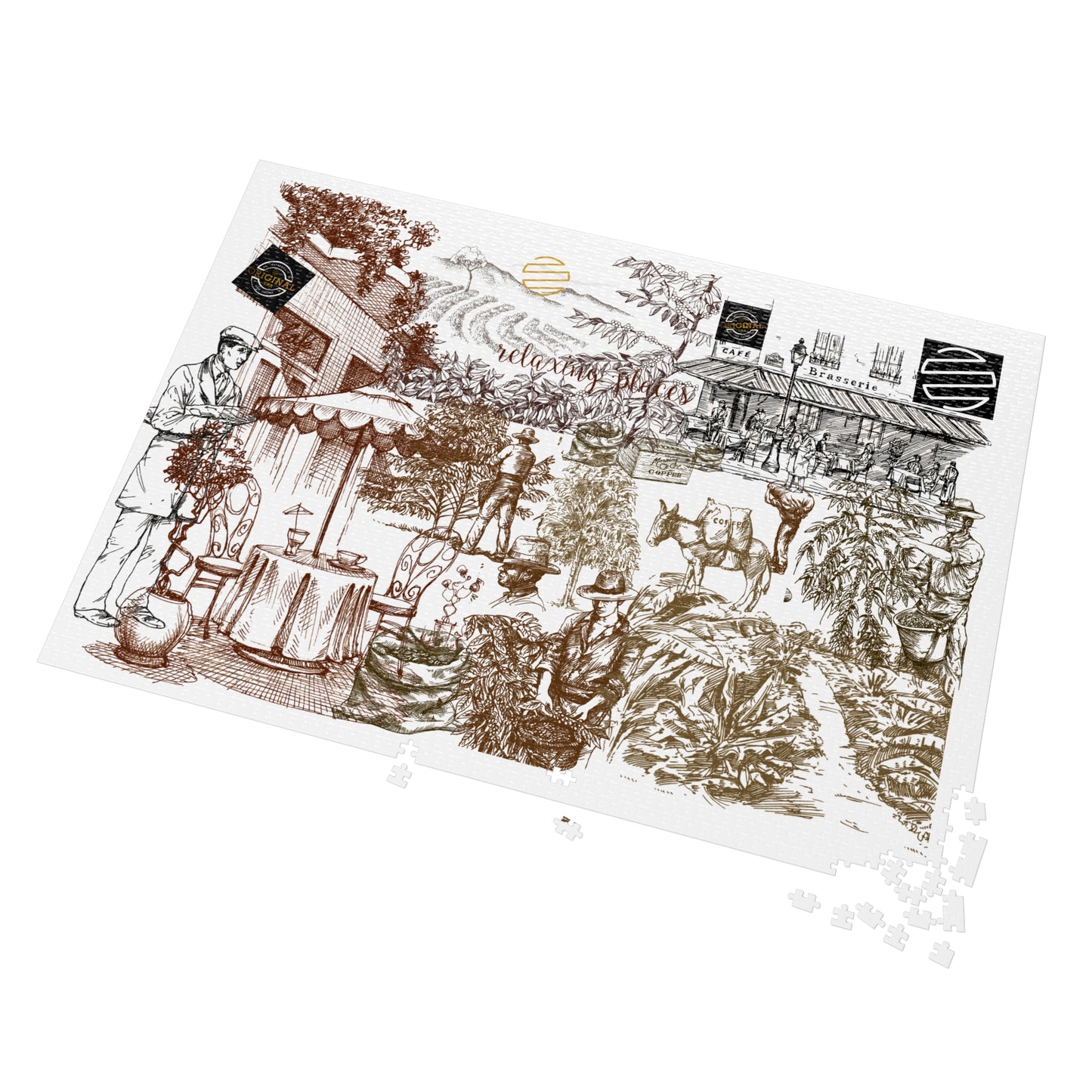 Vintage Cafe Culture Themed Jigsaw Puzzle with Tin