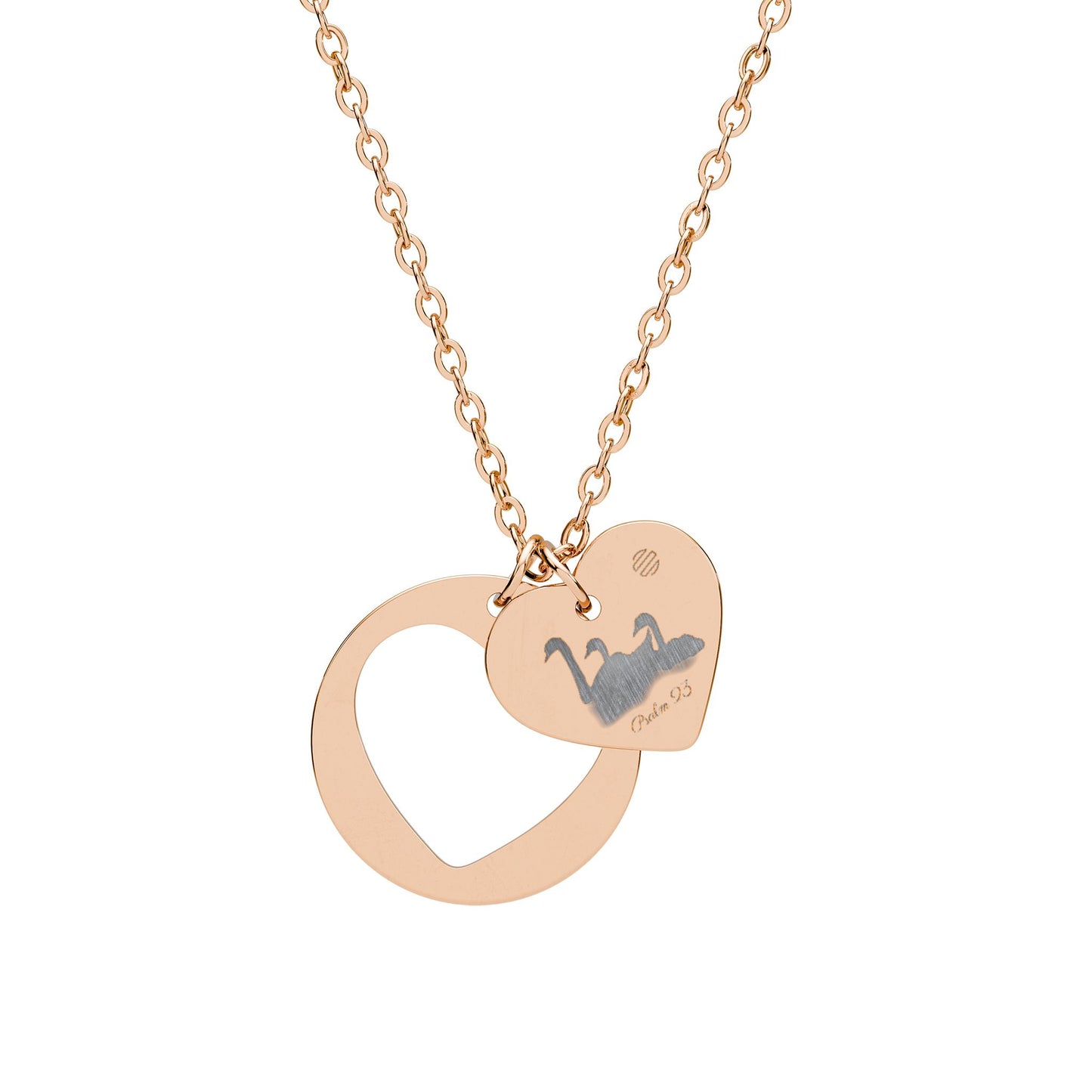 Psalms 23 Swans Heart Cutout Necklace — Engravable Jewelry