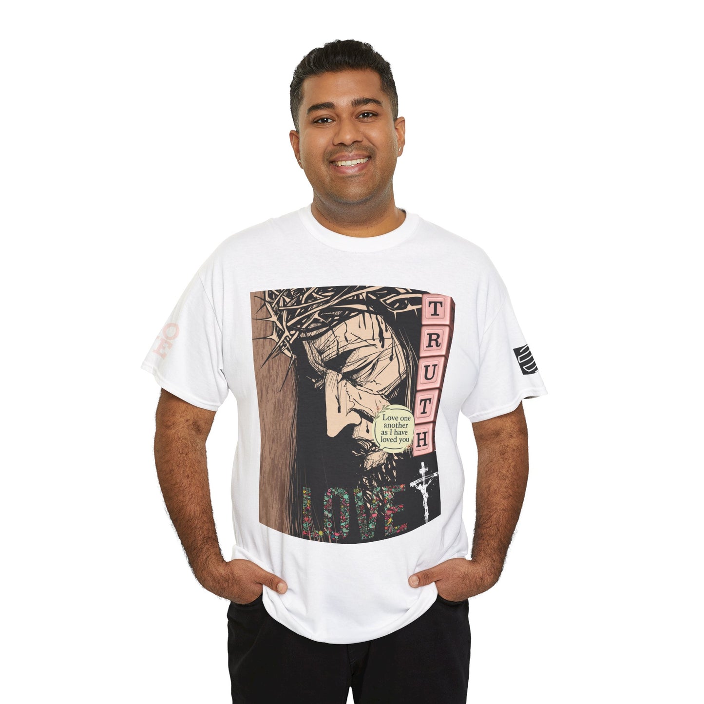 Christian Inspirational Tee, Unisex Heavy Cotton Shirt, Love and Truth Graphic T-Shirt, Faith-Based Apparel