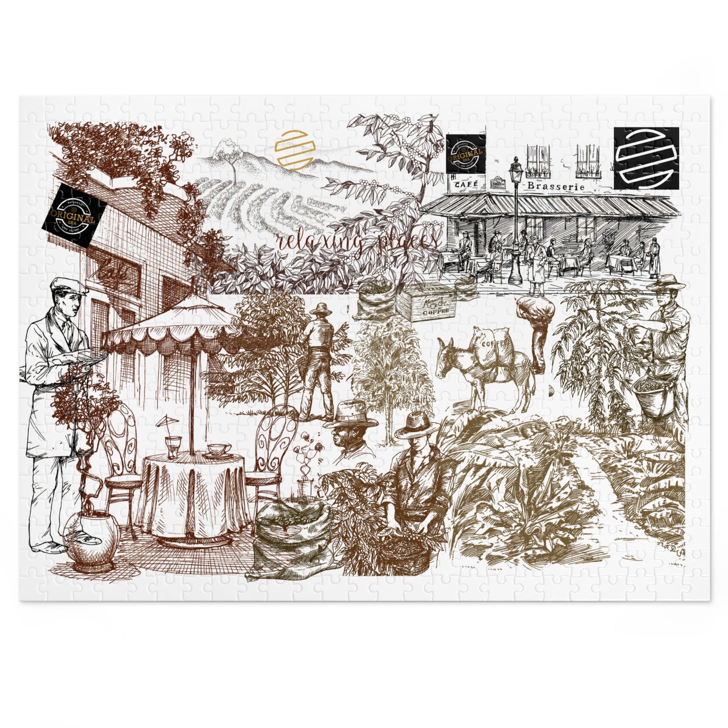 Vintage Cafe Culture Themed Jigsaw Puzzle with Tin