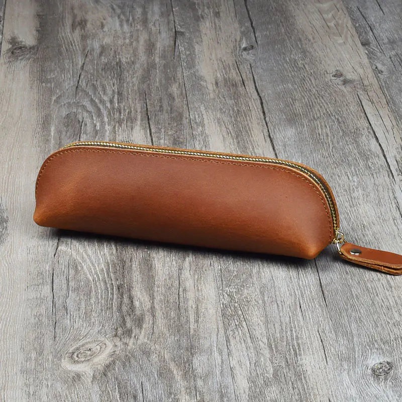 Handmade Crazy Horse Leather Pen Case for Men & Women