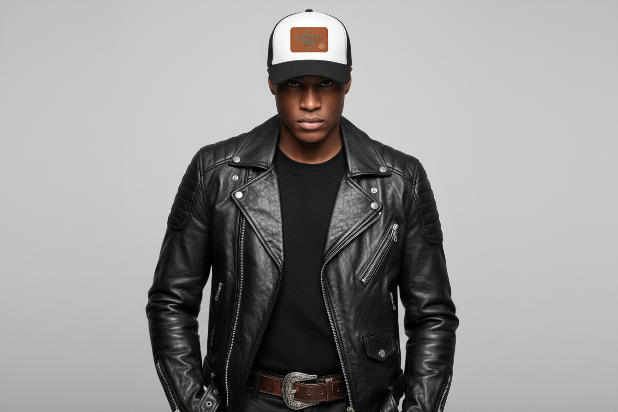 Leather Patch Baseball Cap — "Armour of God" Christian Trucker Hat