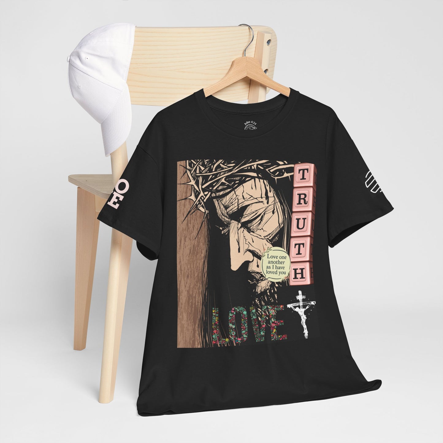 Christian Inspirational Tee, Unisex Heavy Cotton Shirt, Love and Truth Graphic T-Shirt, Faith-Based Apparel