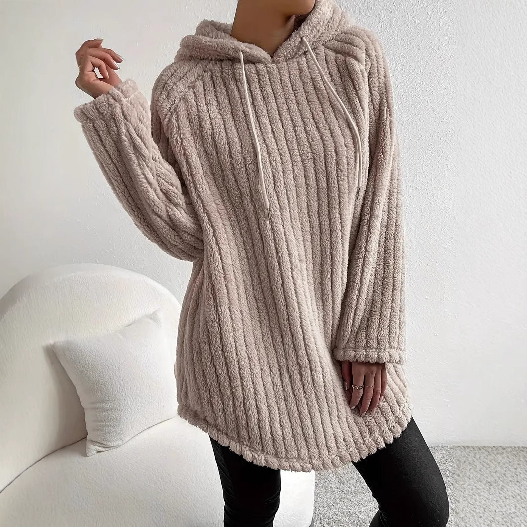 Women's Long Sleeve Loose Casual Curved Hem Hoodie