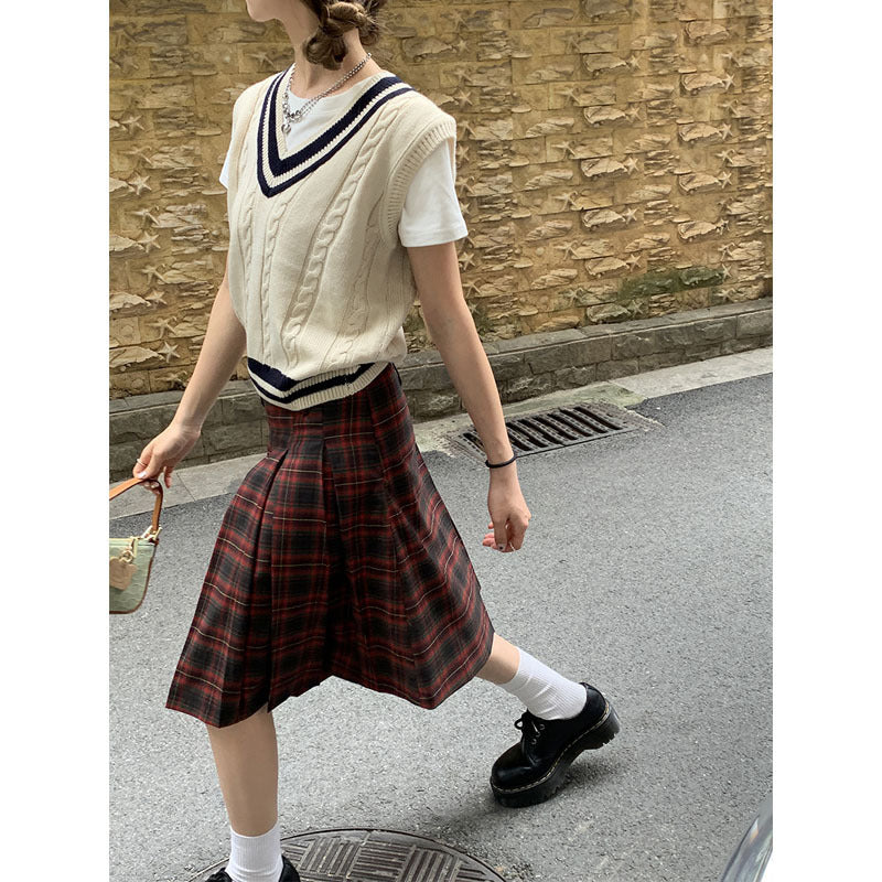 Women's High Waist Plaid Skirt