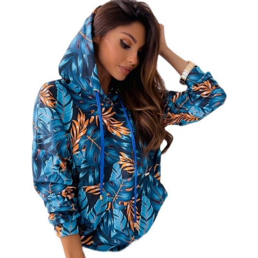 Women's Floral Hooded Rope Pocket Sweatshirt