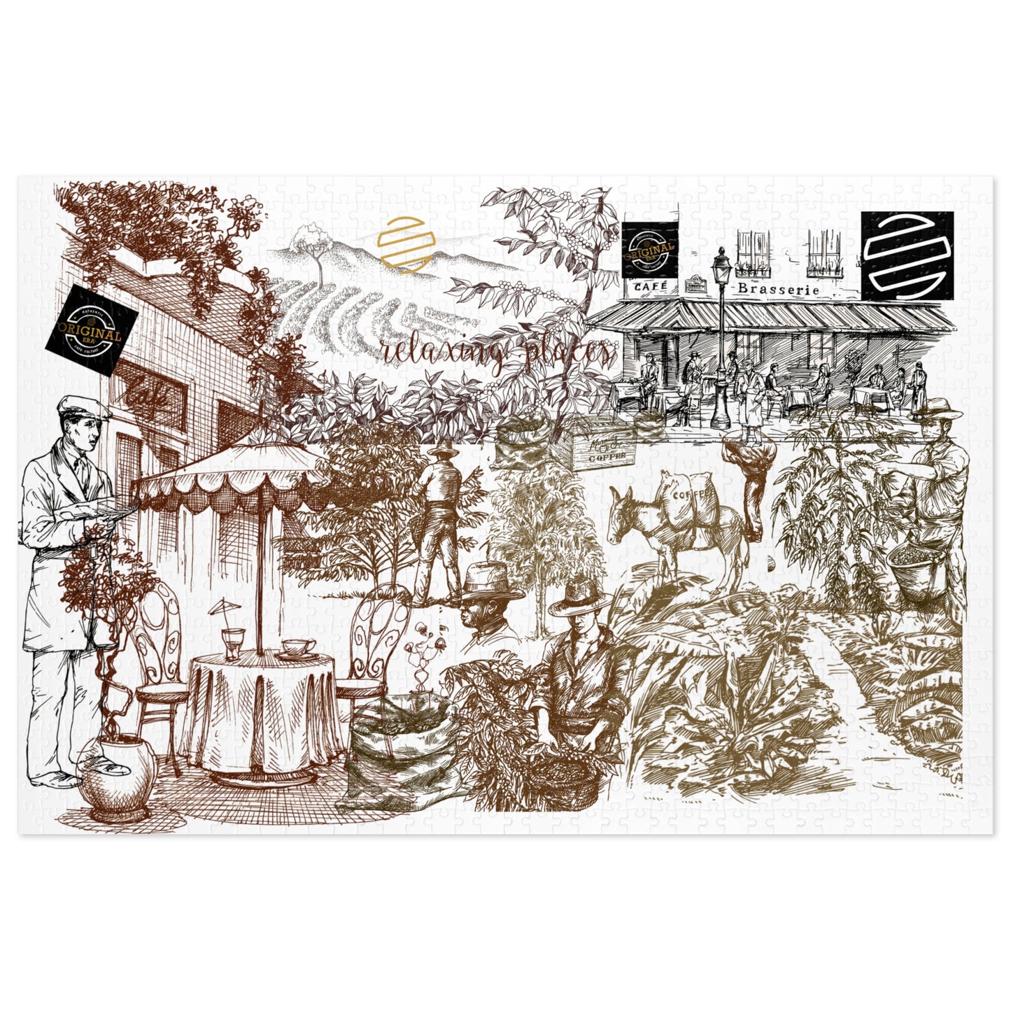 Vintage Cafe Culture Themed Jigsaw Puzzle with Tin