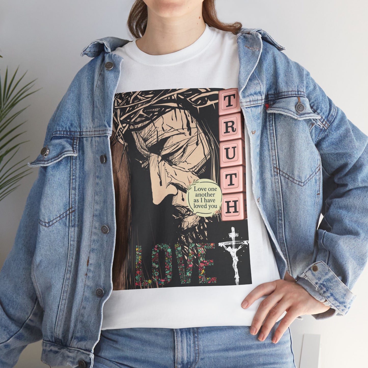 Christian Inspirational Tee, Unisex Heavy Cotton Shirt, Love and Truth Graphic T-Shirt, Faith-Based Apparel