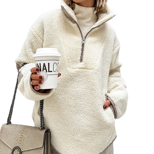 Women's Plush Loose Lapel Pullover Sweater