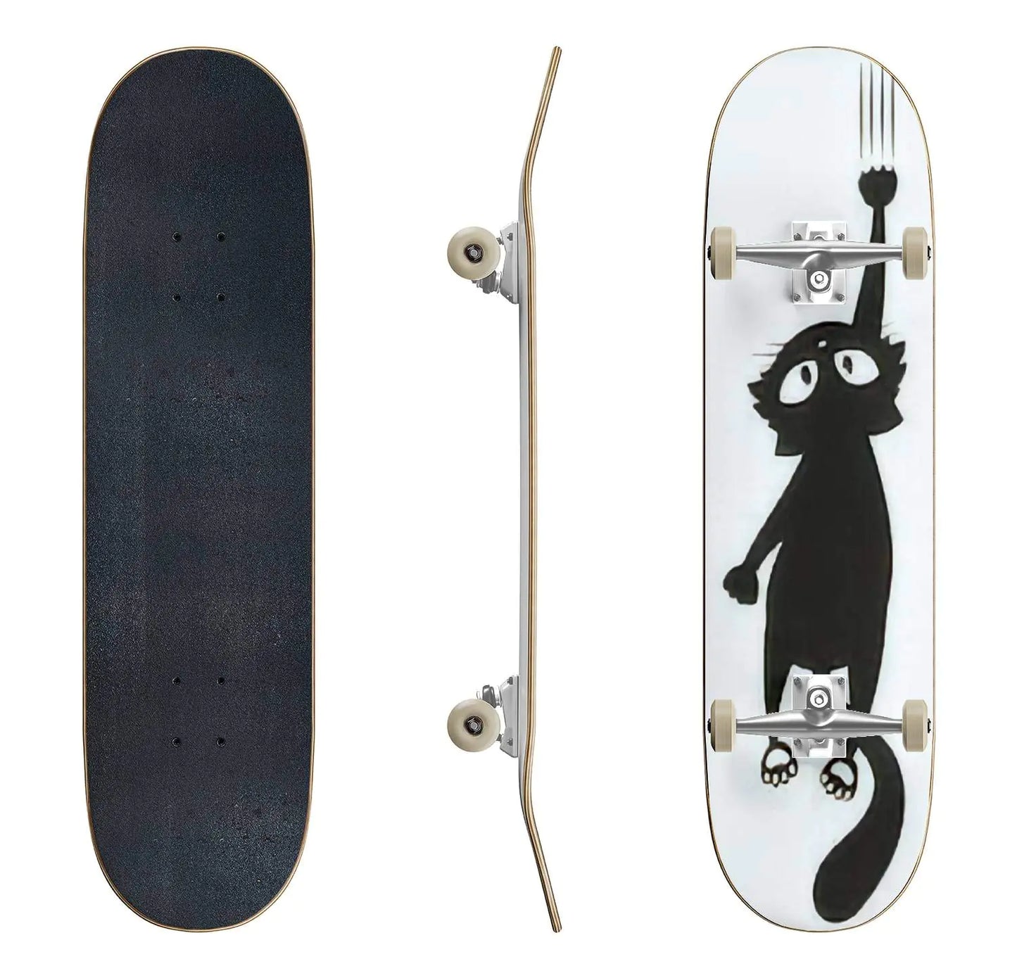 EFTOWEL Black Cat Skateboard - Classic Concave Deck for All Skill Levels