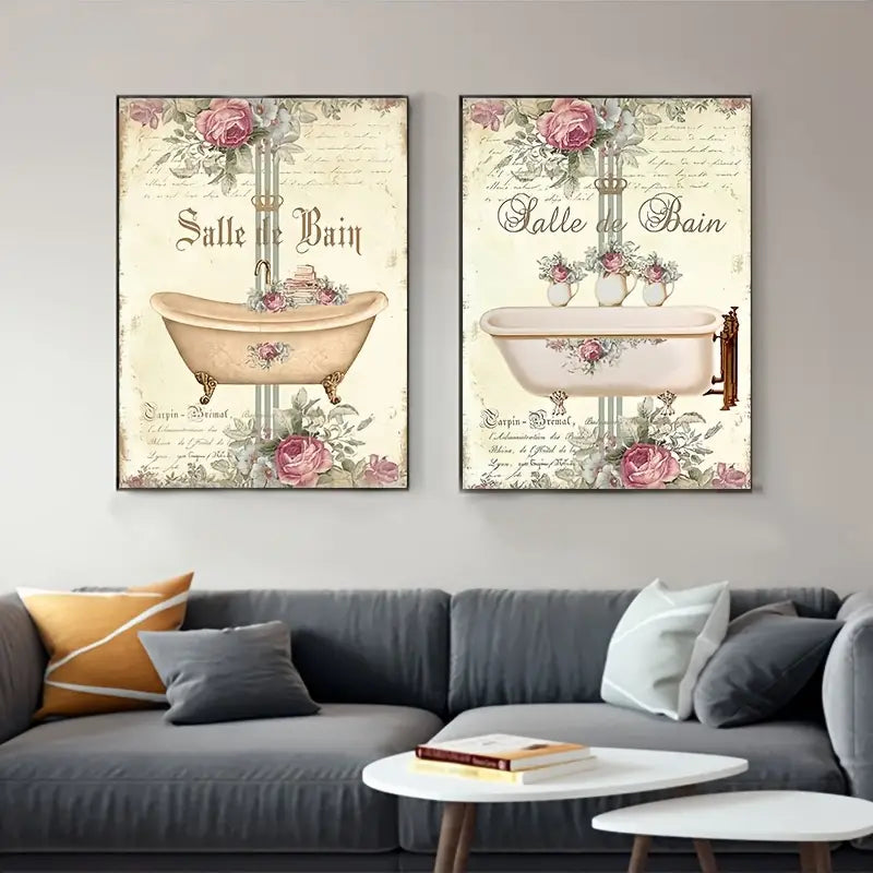 Retro Floral Bath Wall Art (1pc)