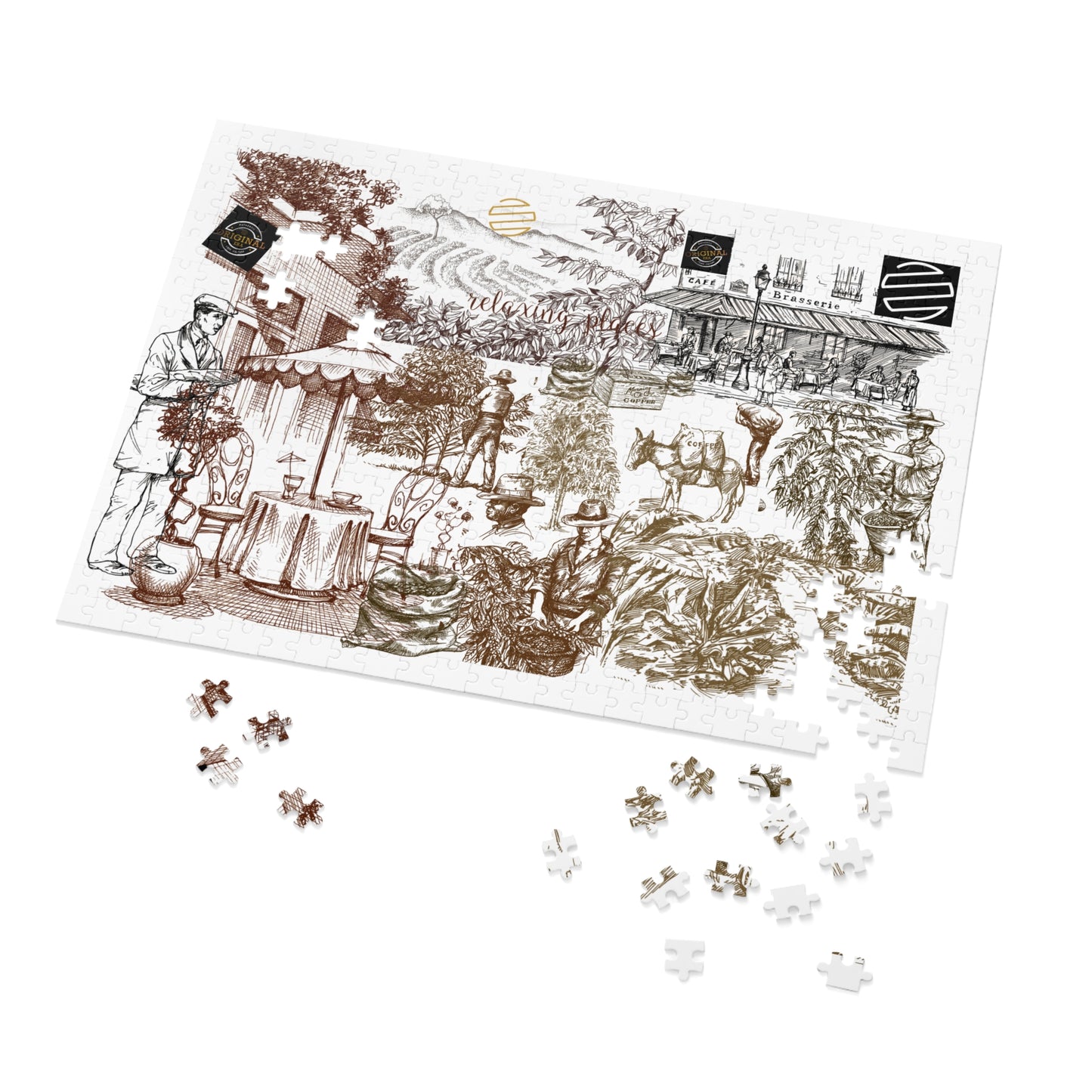 Vintage Cafe Culture Themed Jigsaw Puzzle with Tin