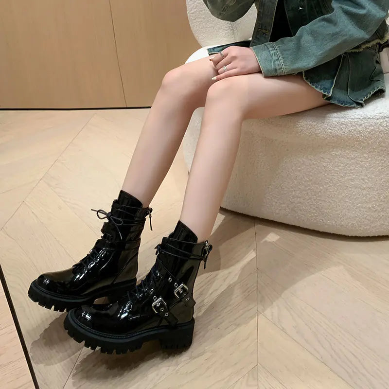 French British Style Thick Bottom Motorcycle Boots