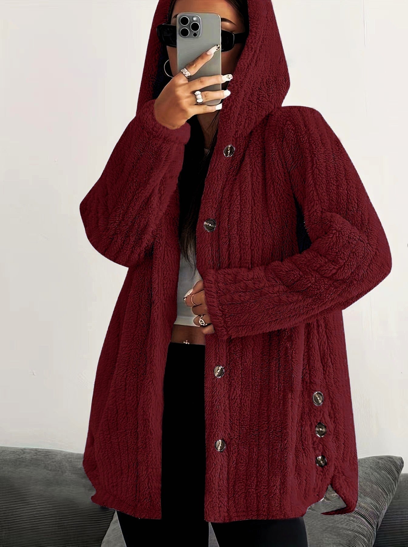 Women's Regular Sleeve Hooded Loose Plush Coat