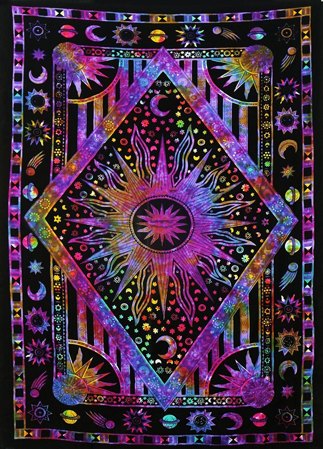 Tapestry with Sun and Moon Design - Bohemian Wall Art