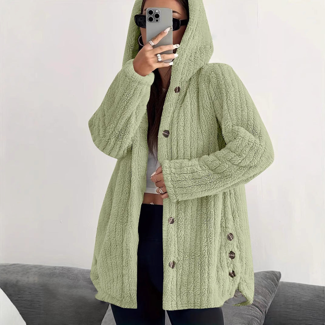 Women's Regular Sleeve Hooded Loose Plush Coat