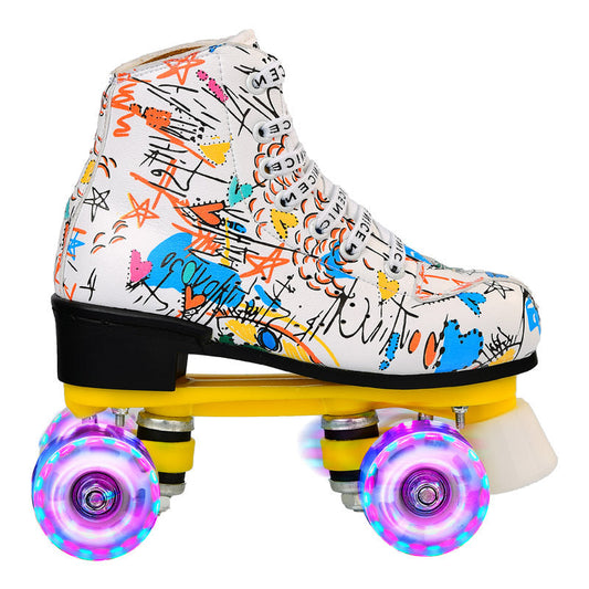 Wear-resistant Graffiti Flashing Wheel Quad Roller Skates