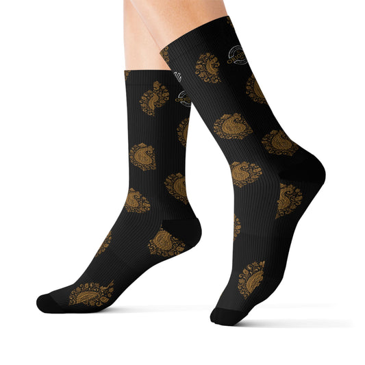 Gold Paisley Pattern Crew Socks