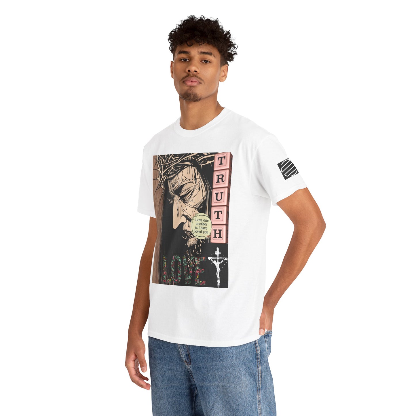 Christian Inspirational Tee, Unisex Heavy Cotton Shirt, Love and Truth Graphic T-Shirt, Faith-Based Apparel