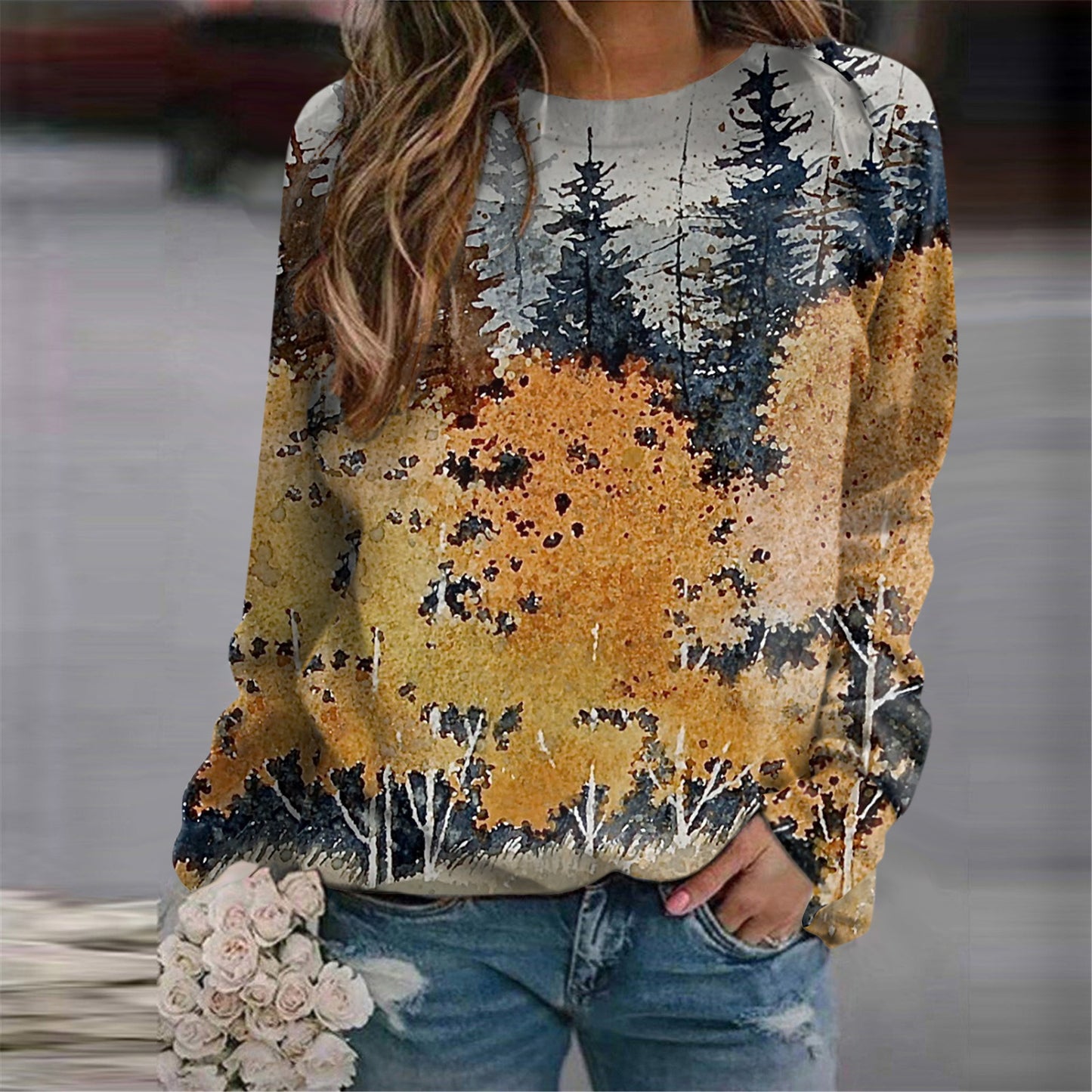 Women's Nordic Landscape Casual Round Neck Sweater