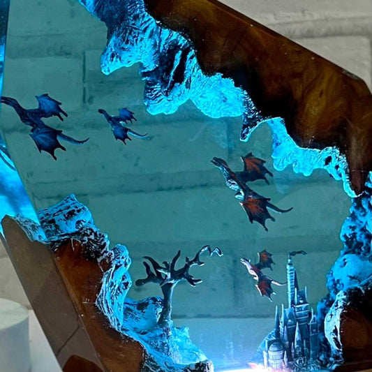 Fire Dragon and Ice Dragon Resin Lamp 3D Dragon Desk Lamp