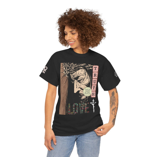 Christian Inspirational Tee, Unisex Heavy Cotton Shirt, Love and Truth Graphic T-Shirt, Faith-Based Apparel