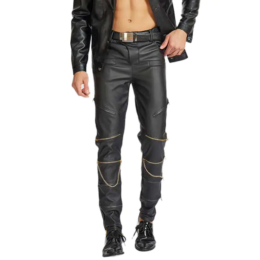 Fashionable Zipper Leather Pants