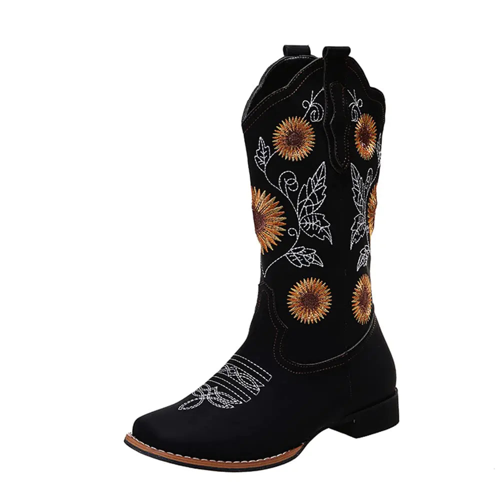 Women's Sunflower Embroidered Western Square Toe Cowgirl Boots - SIZE 11.5 | CLEARANCE