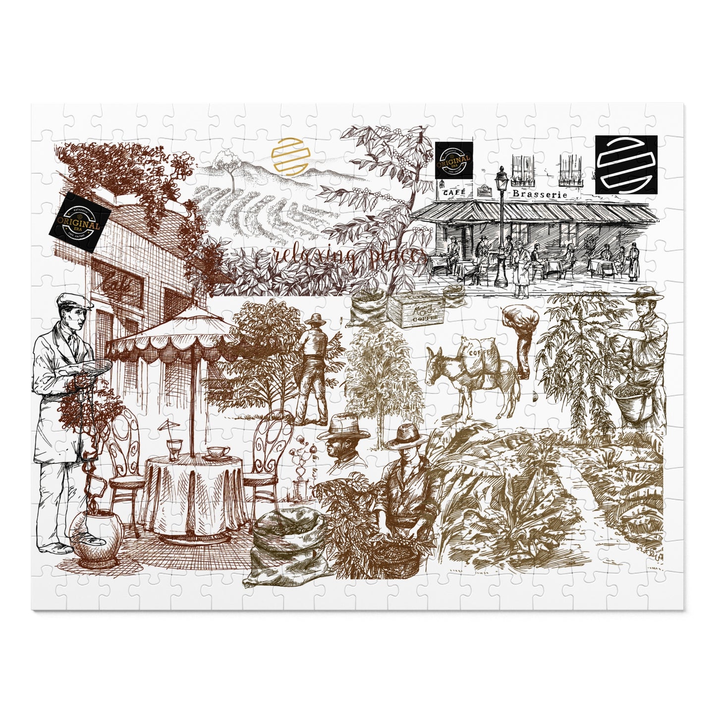 Vintage Cafe Culture Themed Jigsaw Puzzle with Tin