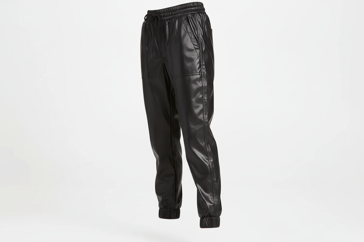 Drawstring PU Leather Pants with Pockets