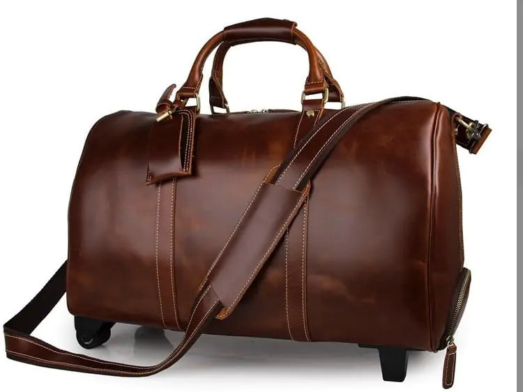 Men's Leather Crossbody Travel Duffel Bag