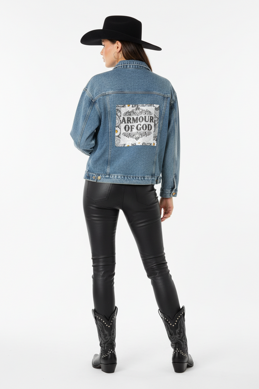 Denim Jacket — 'Armour of God' Patch Back Statement Jacket