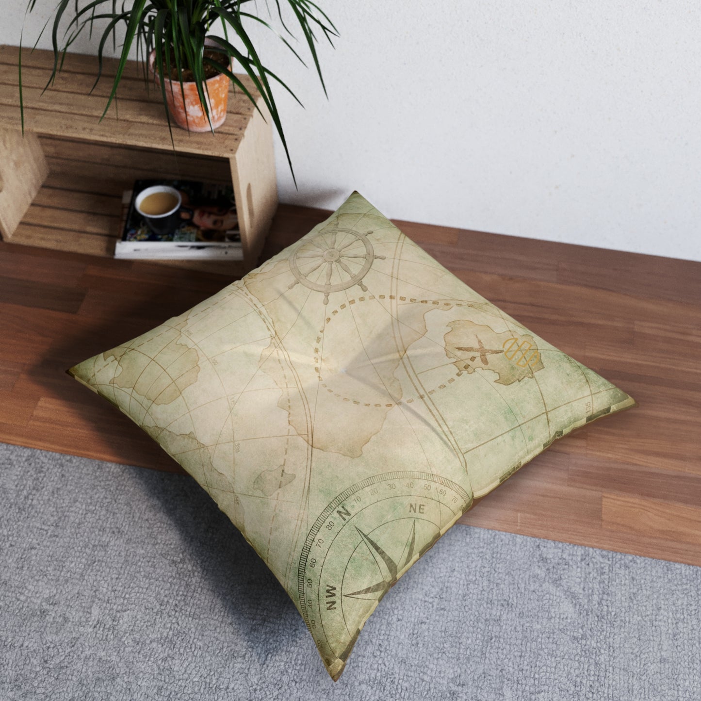 Vintage Treasure Map Tufted Floor Pillow