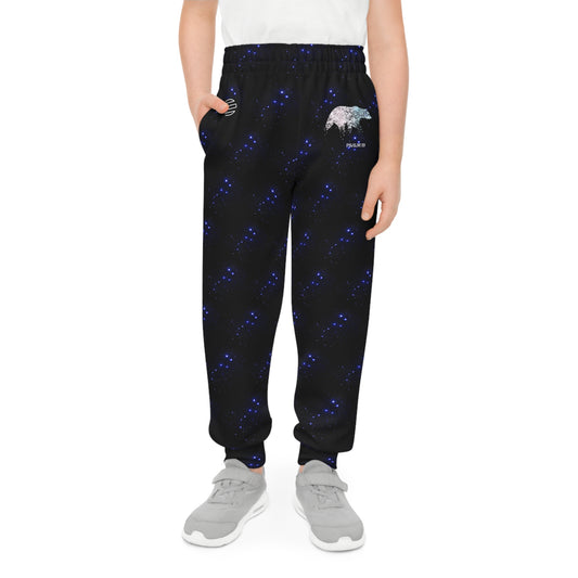 Youth Joggers — Blue Constellation Galaxy Print with Polar Bear Accent