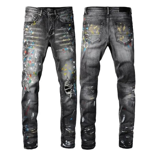 Chic Distressed Ink-Print Jeans